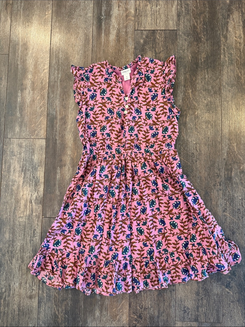 Crewcuts Pink Floral Ruffle Sleeve Tiered Dress - Picture 1 of 14